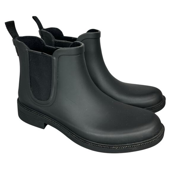 Madewell Rain Boots Pull On Ankle Chelsea Womens Sz 7 Black Rubber - Picture 1 of 10